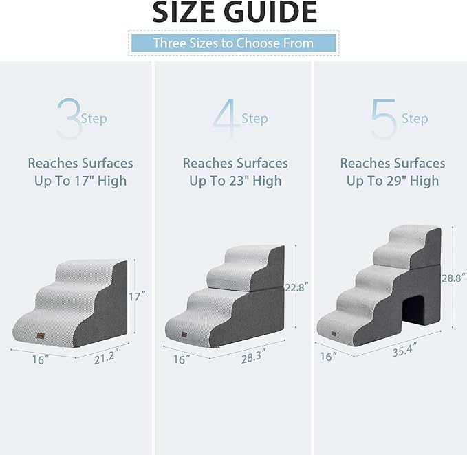 Garnpet Dog Stairs for Couch Sofa and Chair, 3-Step Dog Steps for Small Dogs and Cats, Non-Slip Indoor Pet Step, Light Grey
