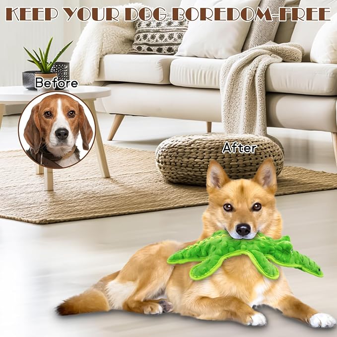 No Stuffing Dog Squeak Toys, Chew Toys for Small, Large Puppies Crocodile | Durable Plush Puppy Teething Toys, Interactive to Keep Pets Busy, Toss Fetch Tug Play, Best Birthday Gift