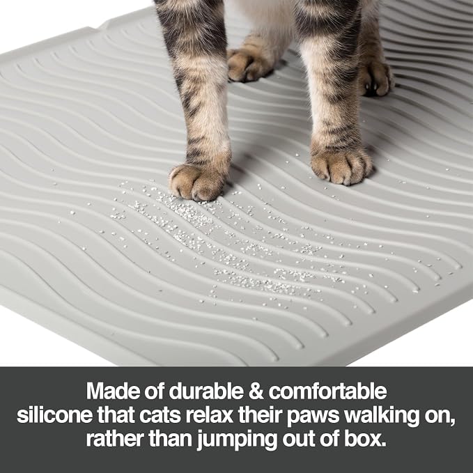 PetFusion ToughGrip Waterproof Cat Litter Matt with Inner Channels & Raised Outer Lip | XL | Premium Grade Silicone | Housebreaking Cat Supplies Needs | Features Inner Channels and Raised Outer Lip for Housebreaking Needs