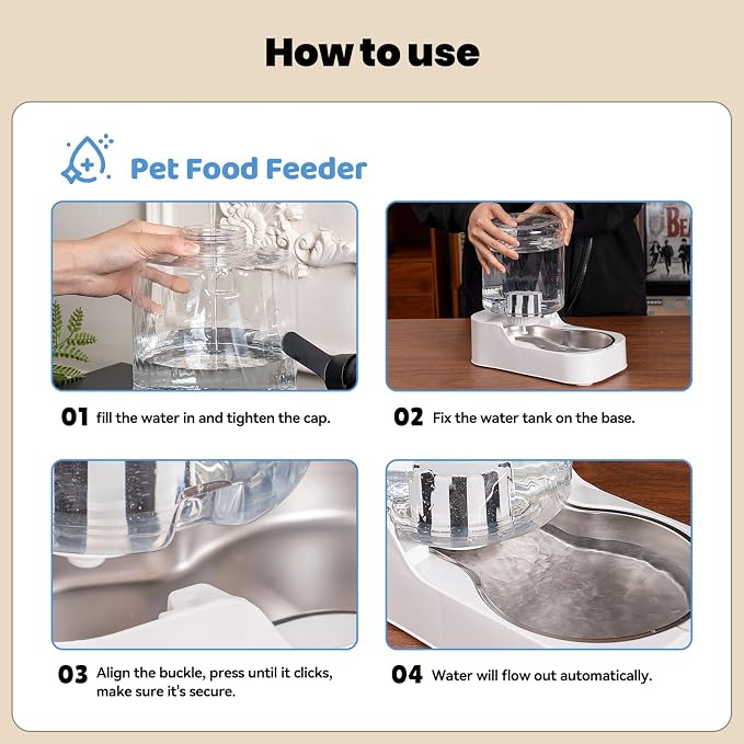 Automatic Cat Water Dispenser with Stainless Steel Bowl | Dog Water Bowl Dispenser Adjustable Water Dispensing, Auto Pet Waterer for Cats and Dogs