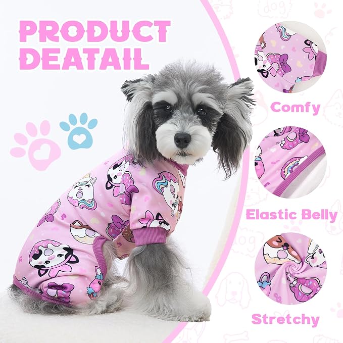 XPUDAC 4 Pack Dog Pajamas Pink Dog Clothes for Small Dogs Outfit, M | Stretchy, Soft, Breathable, Leopard Duck Pattern, Sleepwear, Gentle on Skin, Dog Recovery Suit, Shedding Suit, All Seasons