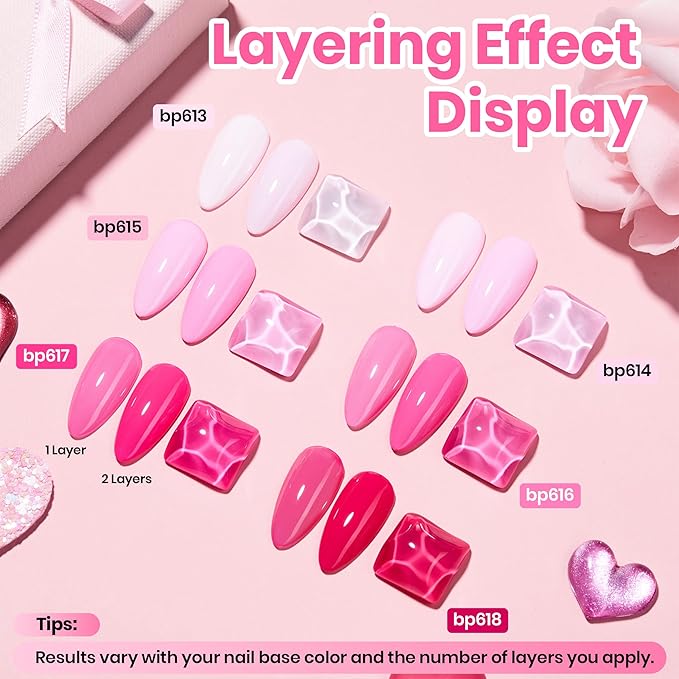 Beetles Pink Nail Polish Set - Love in Echo 6 Colors Quick Dry Spring Nail Polish Set 7.5ml/0.25 Fl Oz, Salon Long Lasting DIY Pastel Nails Art Spring Nails Gifts for Her