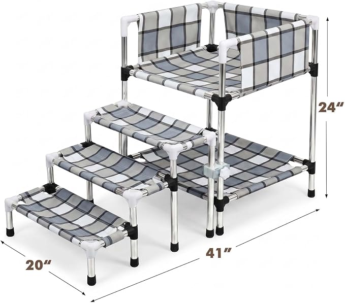 Bedside Dog Bunk Bed with Guardrail & Stairs, Elevated Double Pet beds | Window Perch Sleeper Raised Cosleeper 2 layers Double Stainless Steel Removable Small Multiple