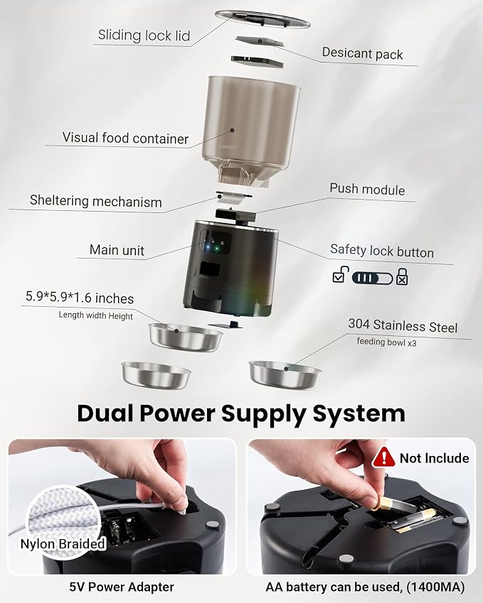 Automatic Cat Feeder for 3 Cats with WiFi Control, Anti-Jam System, 6L | Fresh-Keeping Cat Food Dispenser with Dual-Effect Desiccant System, 10S Voice Recorder for Cats and Small Dogs