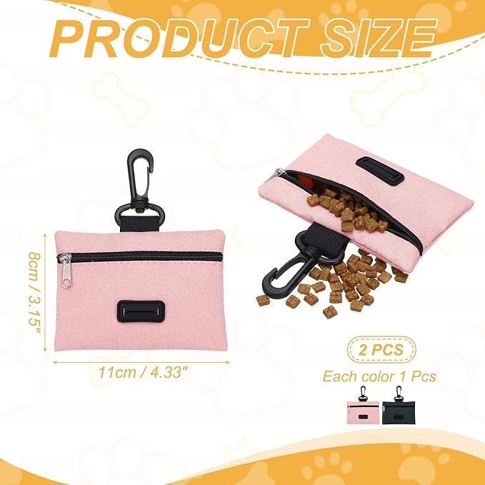 Dog Poop Bag Holder, Pet Waste Bag Dispenser Dog Treat Pouch with Clip Oxford Cloth Portable Reusable Easy Cleanup(2Pcs, Black/Pink), Intended for Outdoor/Travel/Walking