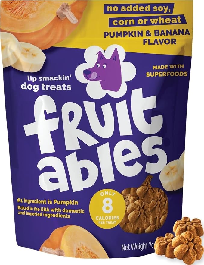 Fruitables Baked Dog Treats, Low Calorie Treats, Pumpkin & Banana, 7oz | Healthy Dog Treats, Training Treats, Crunchy Dog Biscuits, Limited Ingredient Recipe, Healthy Puppy Snacks, Made in USA