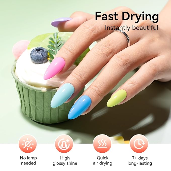 Rainbow Nail Polish Set 6 Colors Pink Coral Mint Sky Blue Lavender Azure Pastel Nail Polishes, Quick Dry, Non Gel, Opaque, Rich in Castor Oil, Nail Art DIY at Home Manicure Gift for Women