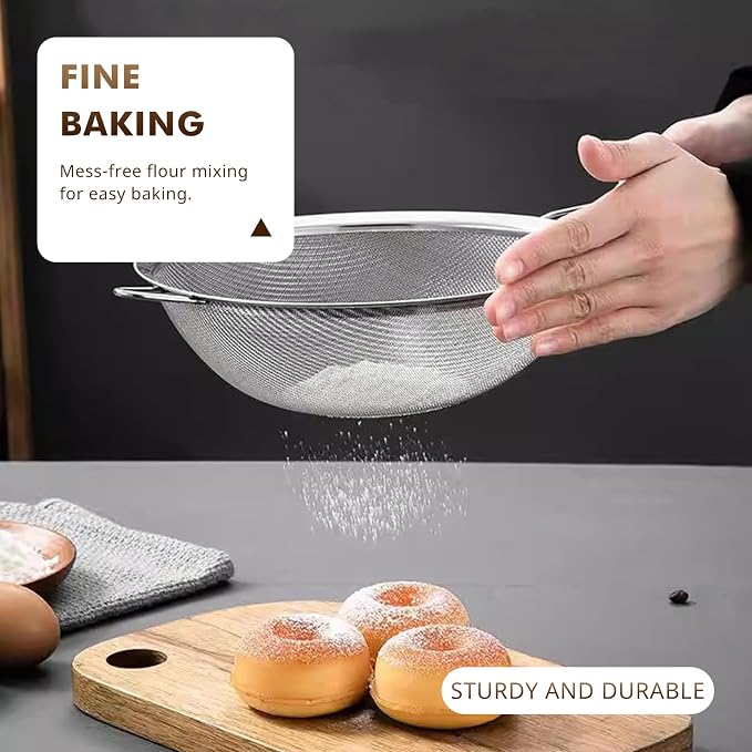 NileHome Mesh Strainer,7.8-Inch Diameter Stainless Steel Strainer for Sifting, Straining, Cooking Kitchen Strainers Fine Mesh for Flour, Pasta, Loose Tea, Fruit, and Rice, Silver