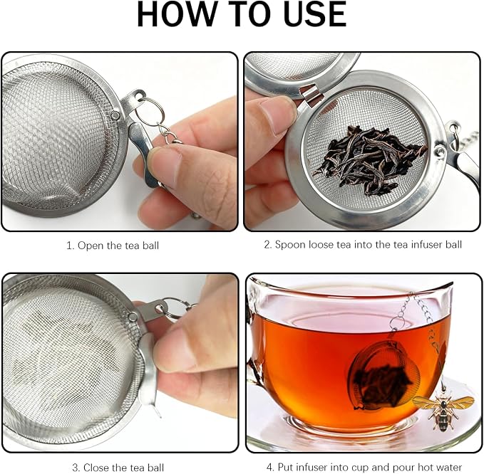 2 Pack Stainless Steel Mesh Tea Infuser with Adorable Yellow Bees Charm - Handmade Tea Ball Strainers for Loose Leaf Tea, Bee-Shaped Tea Steeper Gifts for Tea Lovers