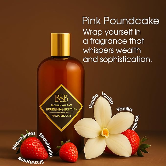 Brown Sugar Babe Pink Poundcake Body Oil, Nourishing Scented Oil for Women with Strawberry, Vanilla and Buttercream Perfume Oils, Skin Care, Paraben Free, Perfume Body-Oil, Made in USA