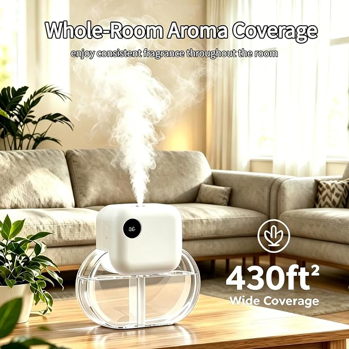 Aromatherapy Diffuser & Essential Oil Set - GloryAir 170ML Essential Oil Diffuser with 6 Adjustable Mist Levels, 90 Days Runtime, Quiet 35dB, 7-Color Light, Aroma Oil Diffuser for Home(White Tea)