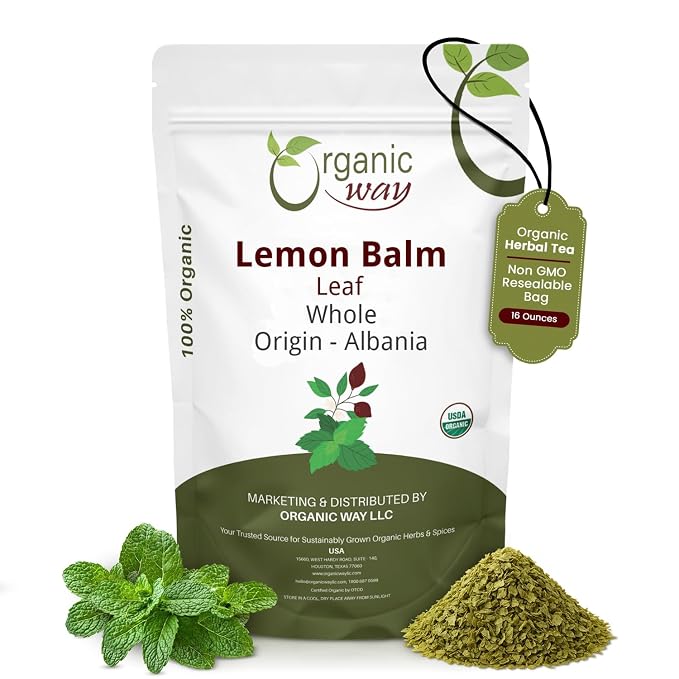 Organic Way Lemon Balm Leaf Whole (Melissa officinalis) - Herbal Tea | Organic & Kosher Certified | Vegan | Raw, Non GMO & Gluten Free | USDA Certified | Origin - Albania (1LBS / 16Oz)