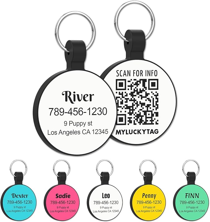 MYLUCKYTAG Silent Silicone QR Code Pet ID | Personalized Dog & Cat Collar Tag | Online Profile with Scanned Location Alert Email