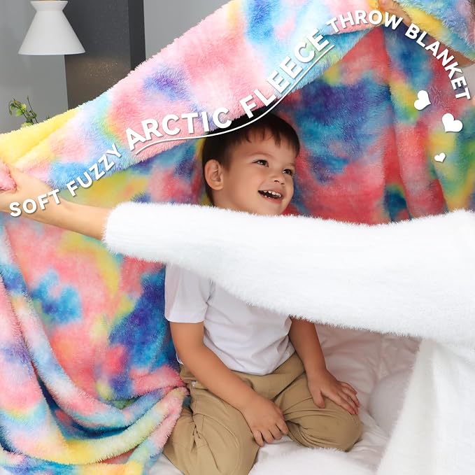 MUGD Soft Rainbow Blankets Fleece Soft Fuzzy Throws Kids Warm Easter Blanket for Bed Couch, Kids Colorful Gifts Easter Throw Basket Stuffers