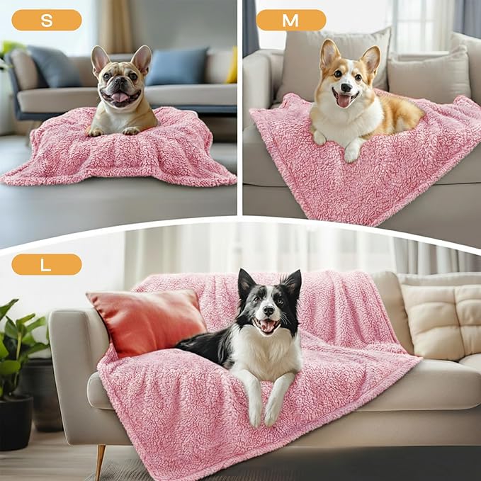 Luciphia 1 Pack 3 Calming Dog Blanket Fluffy Premium Fleece Pet Blankets Soft Sherpa Throw for Dogs Puppy Cat Pink Small (23" x16") | Fluffy Throw Blanket Washeble for Crate Bed Couch Indoor. Cozy Pet Blanket, Puppy Essentials Dog gift,Pink,Small
