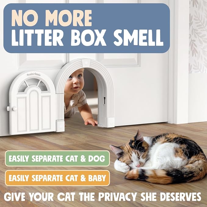 Purrfect Portal Meow Manor® Extra Large Interior Cat Door, No-Flap Pet Door for Interior Doors, Easy DIY Installation, Cat Door for Cats up to 30 lbs, White