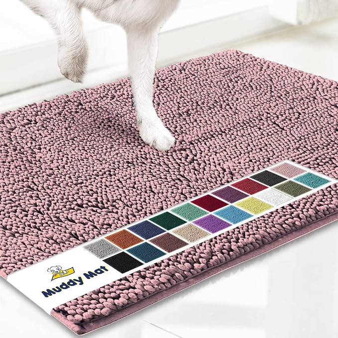 Muddy Mat® | Super Water Absorbent Door Mat Indoor, Microfiber Quick Dry Chenille Entryway Rug, Slip Resistant Front Door Mat, Indoor Mats for Entryway, Machine Washable Pet Rug, Pink 48"x72"