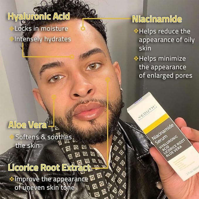 YEOUTH Niacinamide Serum for Face 10% with Hyaluronic Acid and Aloe Vera, Hydrating B3 Skin Care Face Serum for Women and Men, Hydrating Skincare Enhances the Look of Even-Toned Skin 1oz