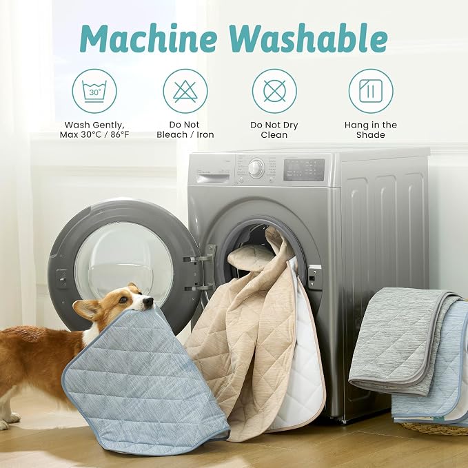 COZY KISS Extra Large Dog Cooling Mat 52"x82" Q-Max>0.4, Waterproof & Leakproof Pet Bed Cover, Non-Slip Cooling Dog Blanket for Couch, Floor, Large Dogs (Beige)