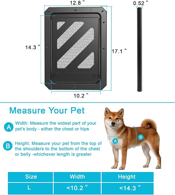 Dog Door for Screen Door, Enhanced Quiet Flap & Sealing Brush, 10.2”x14.3” Opening, Lockable Doggy Screen Door, Magnetic Self-Closing Pet Door-Medium to Large Dogs up to 60 lbs (Black)