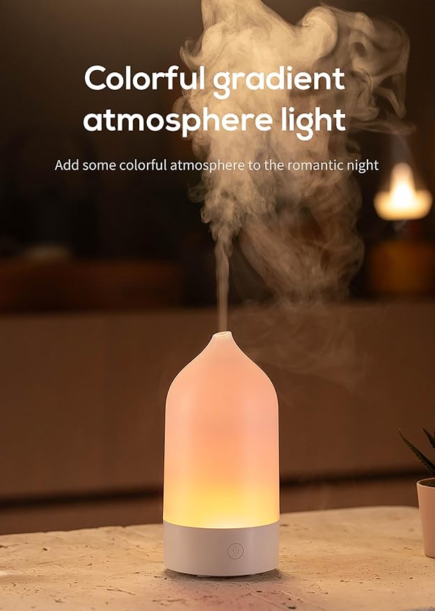 Aroma Diffuser 120ml, Ultrasonic Aromatherapy Humidifier with 7-Color Gradient LED Night Light, Silent Mist Maker for Home, Bedroom, Office, Desk, Simple 3-in-1 Design (White)