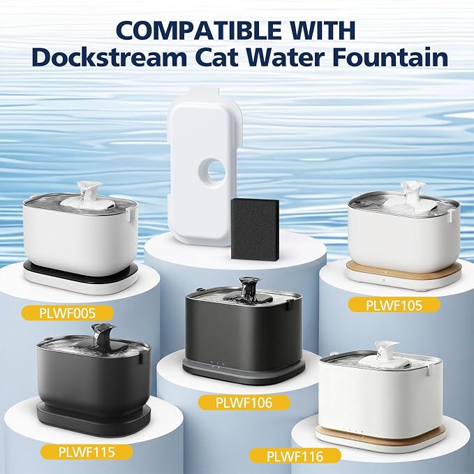 Replacement Filters for PETLIBRO Dockstream Cat Water Fountain PLWF106 | Fits PLWF116/PLWF115/PLWF105/PLWF005, 12 Months Set of Replacement Filters for Pet Water Fountain, 25 Filters + 25 Sponges
