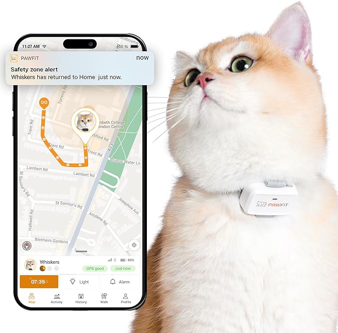 Pawfit Lite 4G GPS Cat Tracker, Live Tracking, Ultra-Light, Simply White