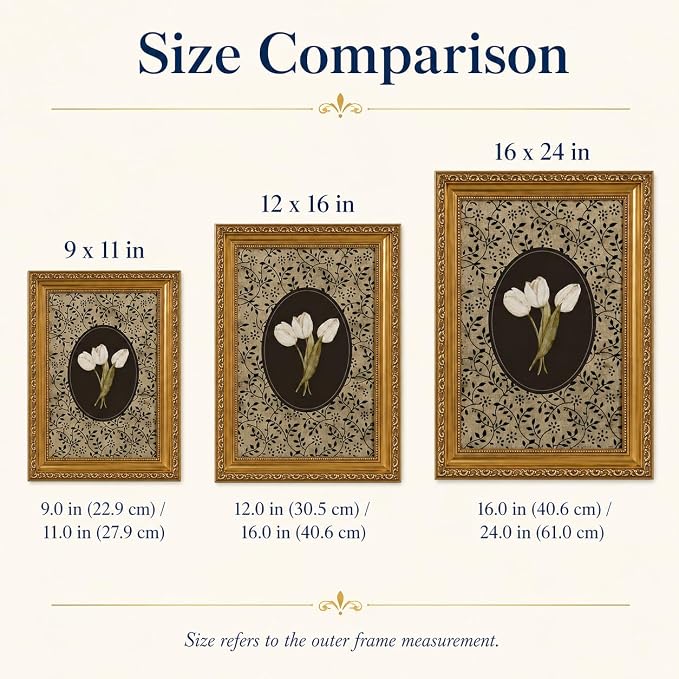 Gold Framed Tulip Canvas Wall Art, Vintage Floral Picture Wall Decor 11x9in | Cottagecore Botanical Floral Print Decor for bedroom, living room, hallway, entryway