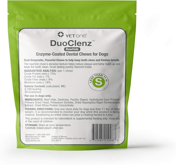 VetOne DuoClenz Rawhide Dental Hygenic Chews for Small-Sized Dogs, 30-Count Bag