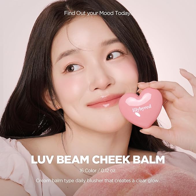 lilybyred Luv Beam Cheek Balm | Heart-Shaped Korean Cream Blush, Semi-Matte Finish, Long-Lasting, Blendable & Buildable, Soft Creamy Texture, Lightweight, Natural Flush, 0.12 oz. (13 Shy Pink)