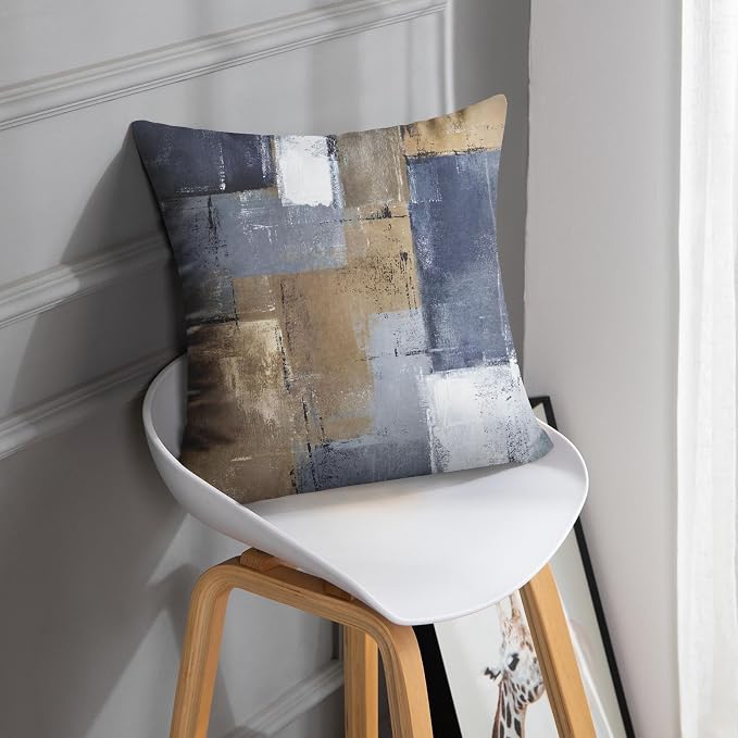 Throw Pillow Covers Set of 2, 18 x 18 Inch, Blue Brown Grey Taupe | Abstract Modern Art Outdoor Decorative Square Pillow Cases Couch Cushion Case for Couch Bed Sofa Living Room Home Decor