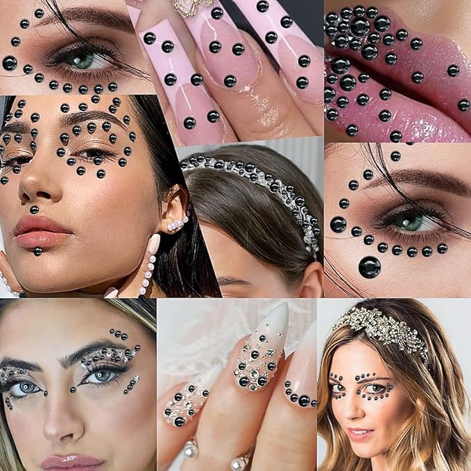 Black Face Gems Eye Jewels Rhinestones Crystals Stickers 3/4/5/6mm with Rhinestones Stickers for Face, Stick on Body Jewels Makeup Glue for Face Eye Hair Nails Make up and Craft Decor 3090PCS