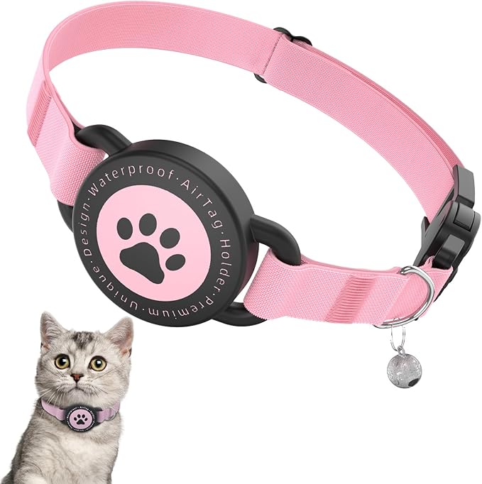 Airtag Cat Collar, Stretchy Kitten Collar with Apple Air Tag Holder, Pink