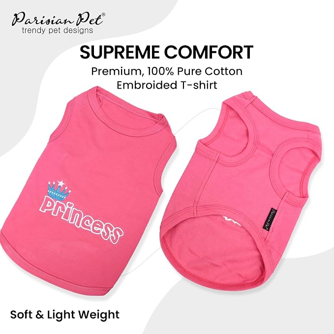 Parisian Pet Princess Dog Shirt – 100% Cotton Shirts for Small Dogs – Pink Sleeveless Puppy Clothes – Lightweight and Breathable Dog Apparel – Girl Dogs Clothes - Stretchy Pet T Shirts