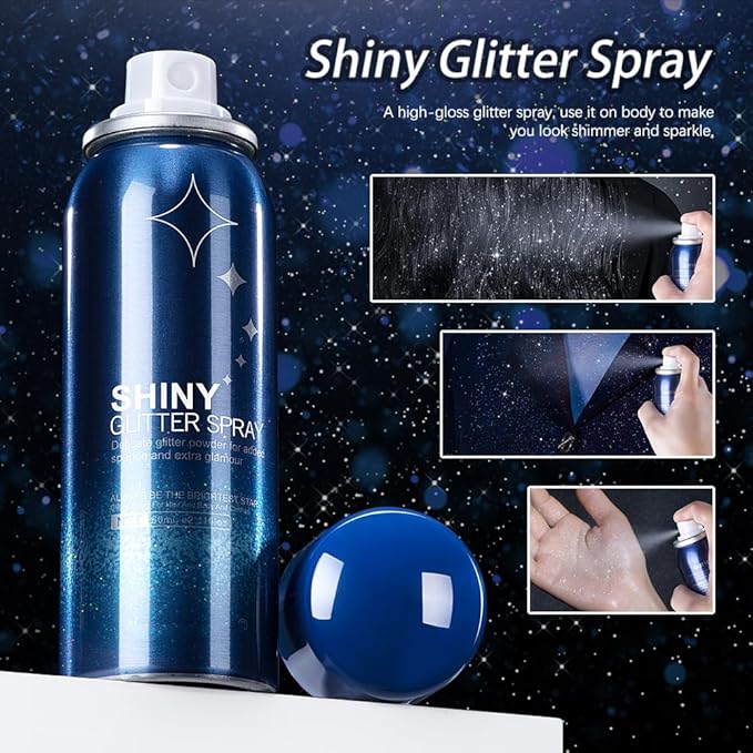 Body Glitter Spray for Hair, Clothes, Fabric, Long Lasting Body Shimmer Spray, Shiny Sparkle Highlighter Mist for Rave, Music Festival, Stage & Concert, Prom Party Makeup