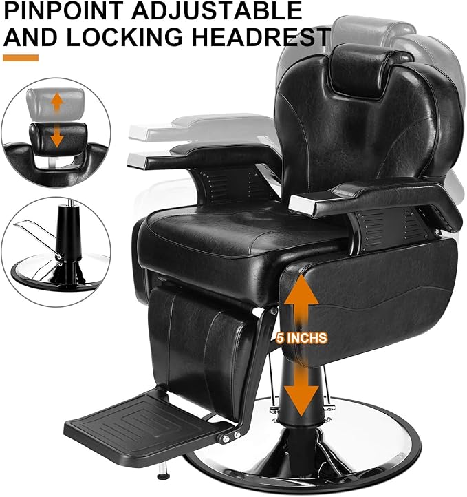 Artist hand Barber Chair Hydraulic Recline Barber Chairs Salon Chair for Hair Stylist Tattoo Chair Heavy Duty Barber Salon Equipment (Black)