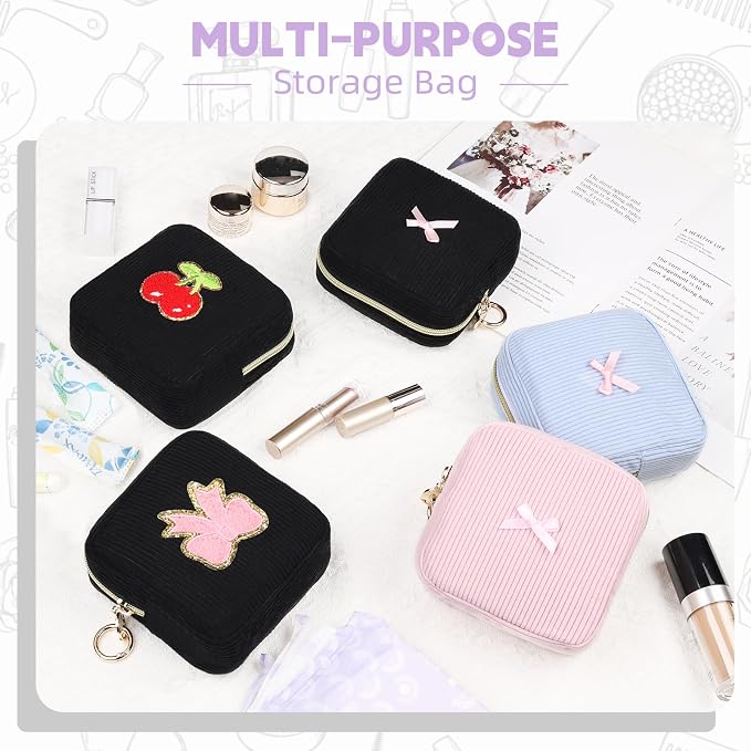 Period Bag for Teen Girls, Corduroy Sanitary Napkin Storage Bag, Menstrual Pad Pouches Tampon Holder for Purse