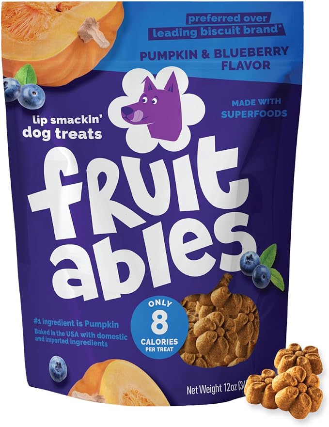 Fruitables Baked Dog Treats, Low Calorie Treats, Pumpkin & Blueberry, 12oz | Healthy Dog Treats, Training Treats, Crunchy Dog Biscuits, Limited Ingredient Recipe, Healthy Puppy Snacks, Made in USA