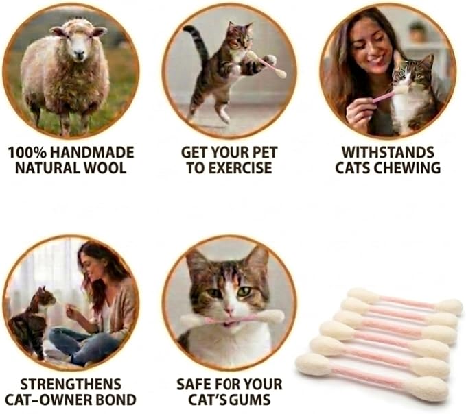 Glaciart One Swabs Cat Toys with Catnip - 6 Pk | Durable for Chew, Cute Cat Toys Interactive Kitty for Boredom, Exercise, & Play | Filled w/Organic Catnip for Anxiety & as Digestive Aid | Gift Idea