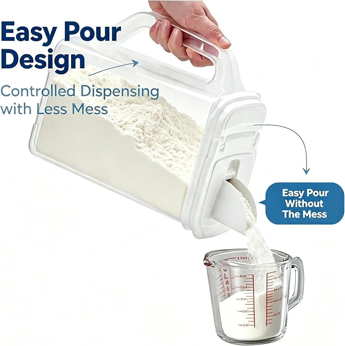 Cereal Containers Storage Set - 2 Pack 4 Quart Plastic Food Storage Containers with Lids, Airtight Flour Sugar Storage Containers & Cereal Dispenser with Pour Spout for Kitchen Pantry Organization