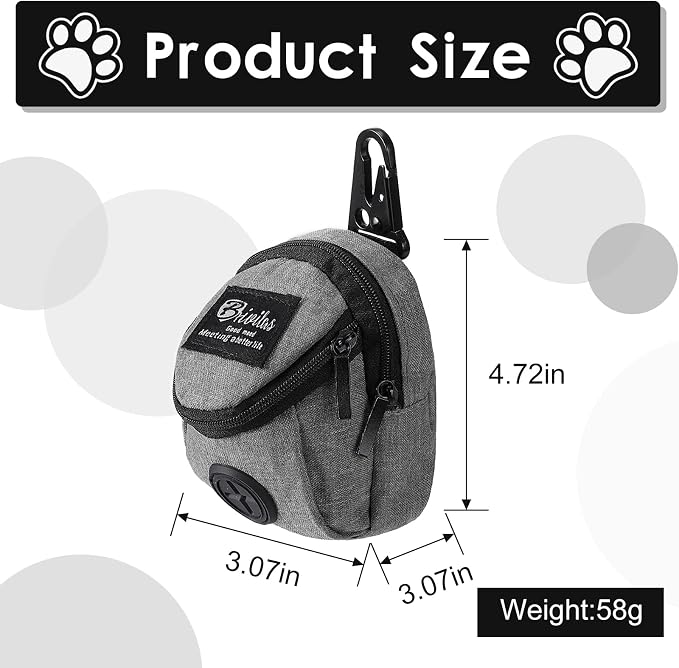 FuninCrea Dog Treat Pouch Bag, Dog Treat Bag with Built-in Poop Bag Dispenser Dog Training Treat Pouch for Walking Oxford Cloth Dog Training Bag for Travel Outdoor Training (Grey)