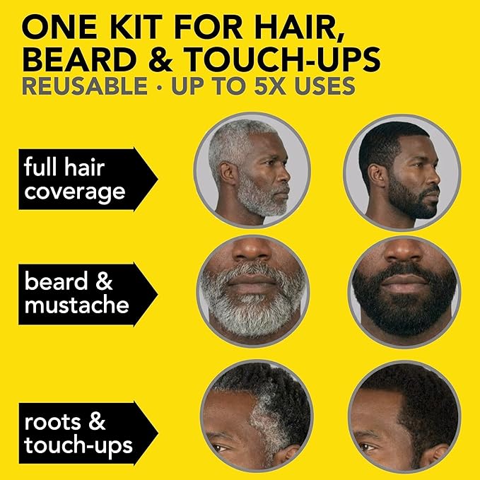 Reusable Hair & Beard Dye for Black Men – Black | Up to 5 Uses, 7 Minutes | Natural Gray Coverage, No-Drip Cream with SkinArmour® – Cleverman