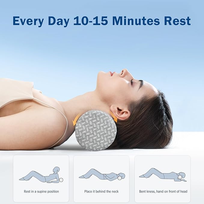 Cervical Neck Roll Pillow, Foam Round Bolster Pillow, Cylinder Pillows with Removable Washable Cover for Sleeping, Bed, Legs, Back, Yoga, Travel, Home, Office (Gray Style 1, 4.7inch H X 17inche L)