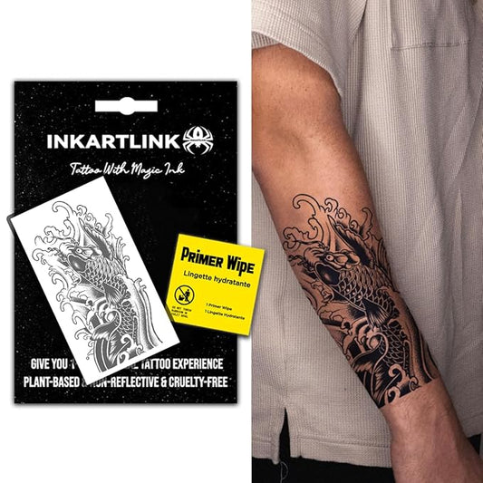 INKARTLINK Semi Permanent Temporary Tattoo, Realistic Arm Tattoo, Suitable for Domineering Men's Tattoo, Waterproof and Non-reflective, Unique Design (Koi Flower Arm)