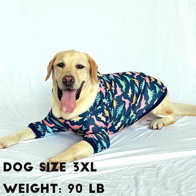 Dog Hoodie Pullover Sweatshirts Soft and Stretch Pets Clothes Navy Dinosaur Hooded for Medium Large Dogs（Navy Dinosaur XL）