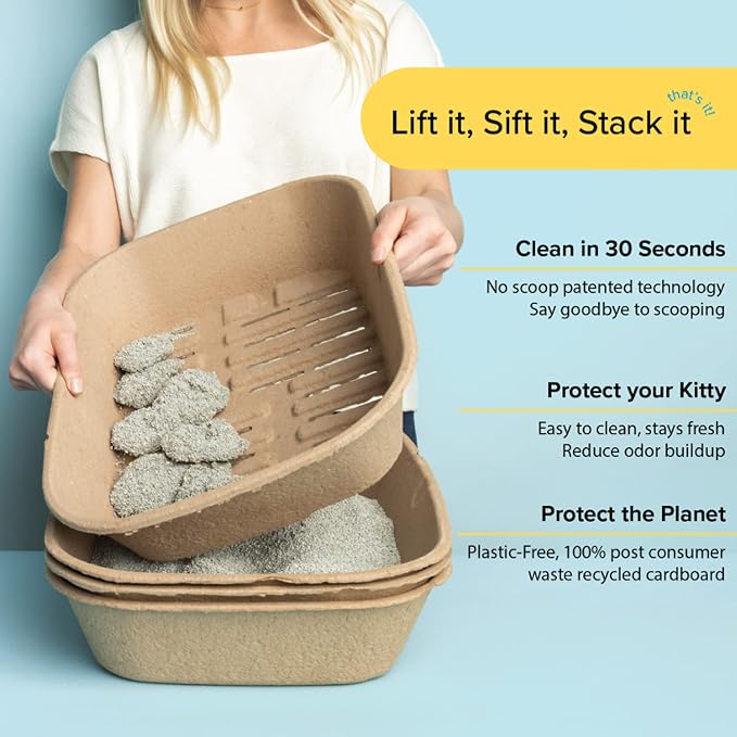 Kitty Sift (Set of 1 Litter Box & 5 Sifting Liners) Disposable Sifting Cat Litter Box Jumbo, 6 Count, Durable and Portable for Travel with Odor Control