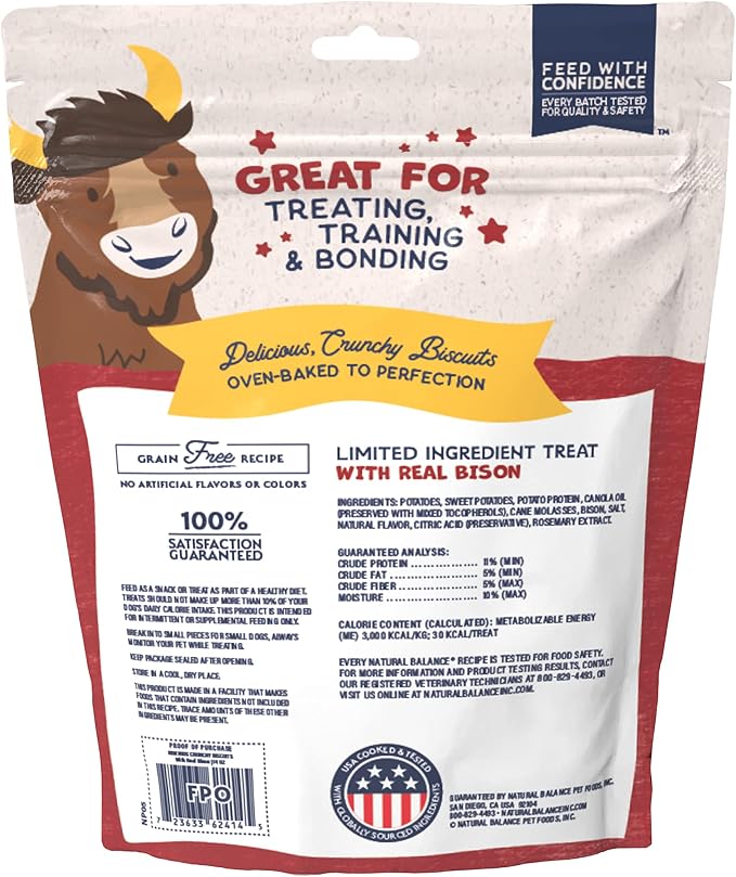 Natural Balance Rewards, Crunchy Biscuits, Bison, 14 oz | Grain-Free Dog Treats for Adult Dogs, Limited-Ingredient Recipe, Made with Real Ingredients, Great for Training