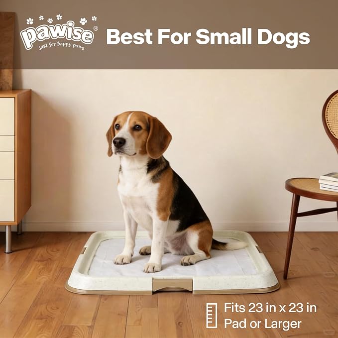 Pawise Dog Pee Pad Holder for Puppy, Puppy Pad Holder Tray with 4 Pee Pads, Pet Training Pee Pad, Indoor Potty Tray for Senior Dogs, Dog Toilet for Newborn Puppies, 23.5" x 23.5"