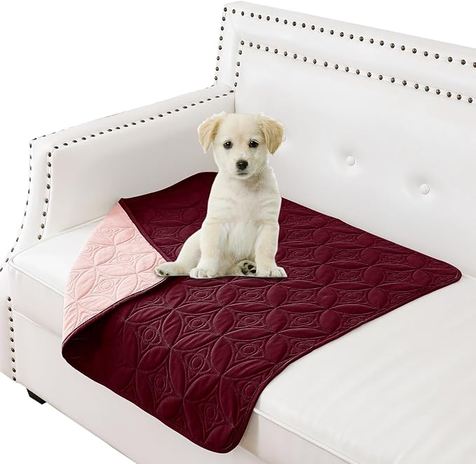 Waterproof Couch Cover for Dogs - Washable Pets Furniture Protector | TPU Leak-Proof Liner, Lightweight & Reversible, Fits Chair, Sofa, Bed, 30" x 30" , Burgundy/Pink