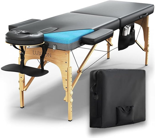 Memory Foam Massage Table Premium Portable Foldable Massage Bed Height Adjustable 72 Inches Long 27 Inches Wide Home Salon Spa Bed Tattoo Table with Accessories & Carrying Case Easy Set Up